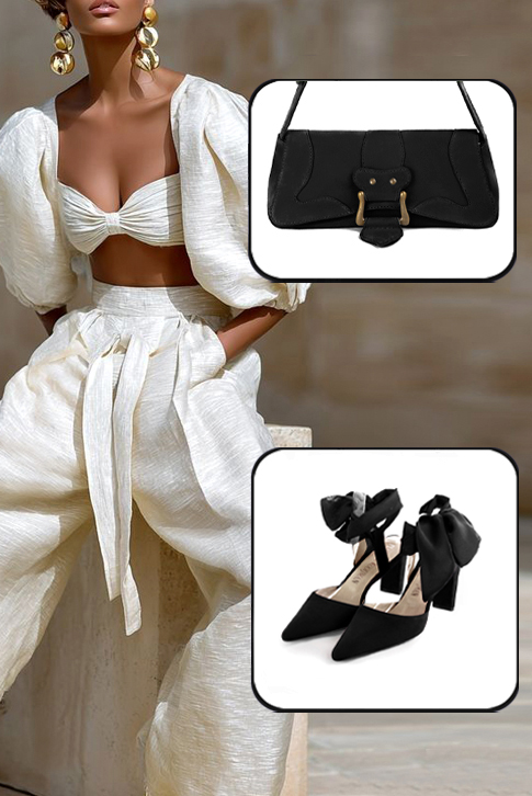 Dress closed-toe heels ankle scarf in matt black leather with medium comma heels and tapered toe - Top view